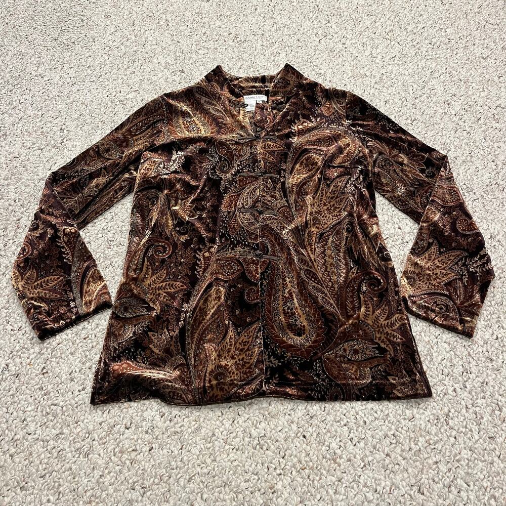Coldwater Creek Velvet Lightweight Jacket S Paisley Dark Floral Fall Cottagecore